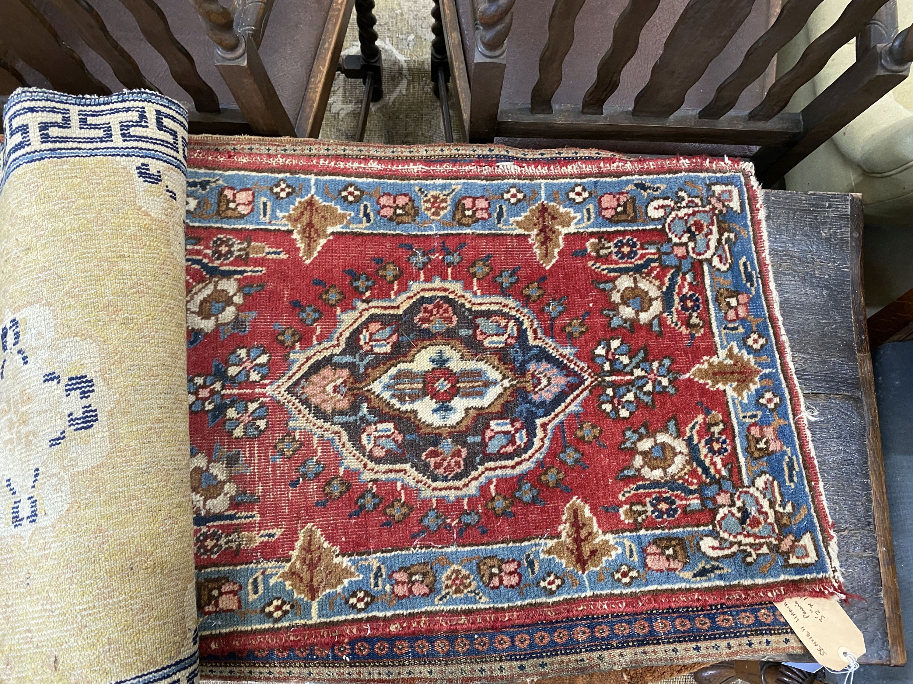 Nine Afghan, Persian and Chinese rug fragments.